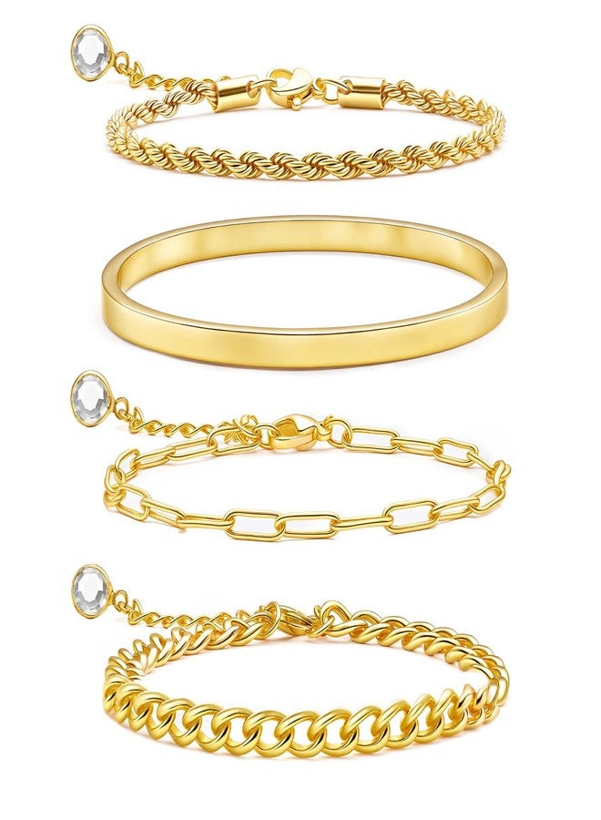 AamAccess Gold Bracelets for Women Trendy, 14K Gold Plated Stackable Adjustable Charm Paperclip Chain Cuban Link Layered Waterproof Jewelry Bracelet Set Gift (Fashion Decor 4) - Image 1